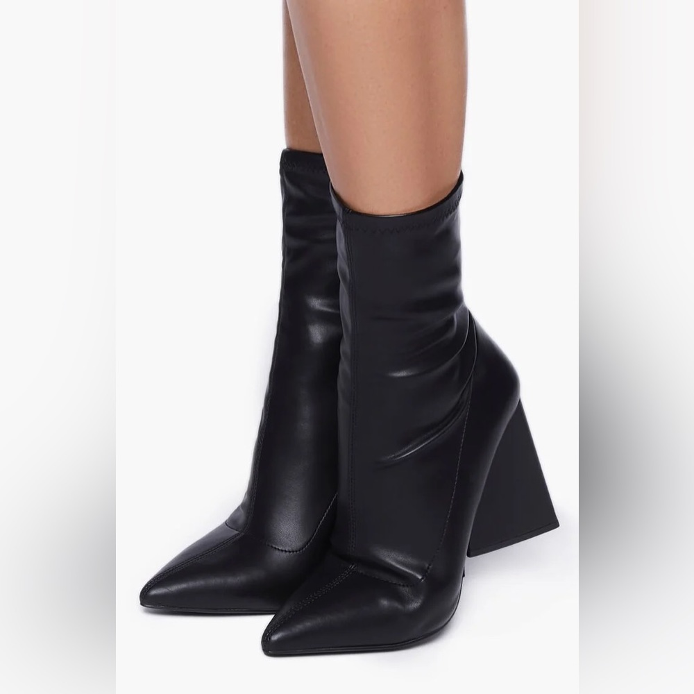 Black Faux Leather Pointed Booties
